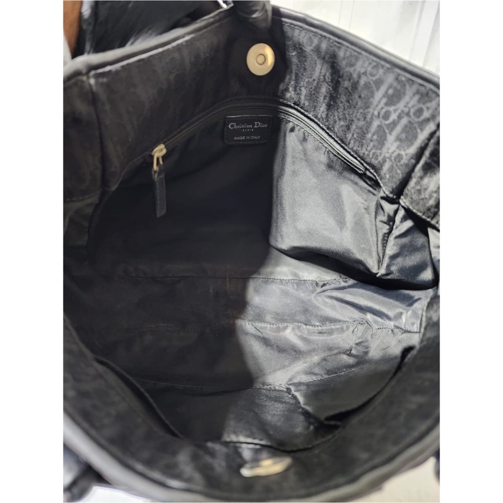 Authentic CHRISTIAN DIOR Trotter Canvas Bow Small Tote Bag Black - Picture 9 of 12